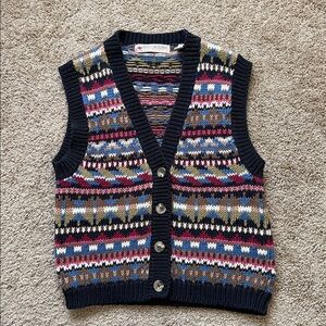 Vintage Roo Crossing Button Up Cardigan Patterned Printed Nordic Sweater Vest